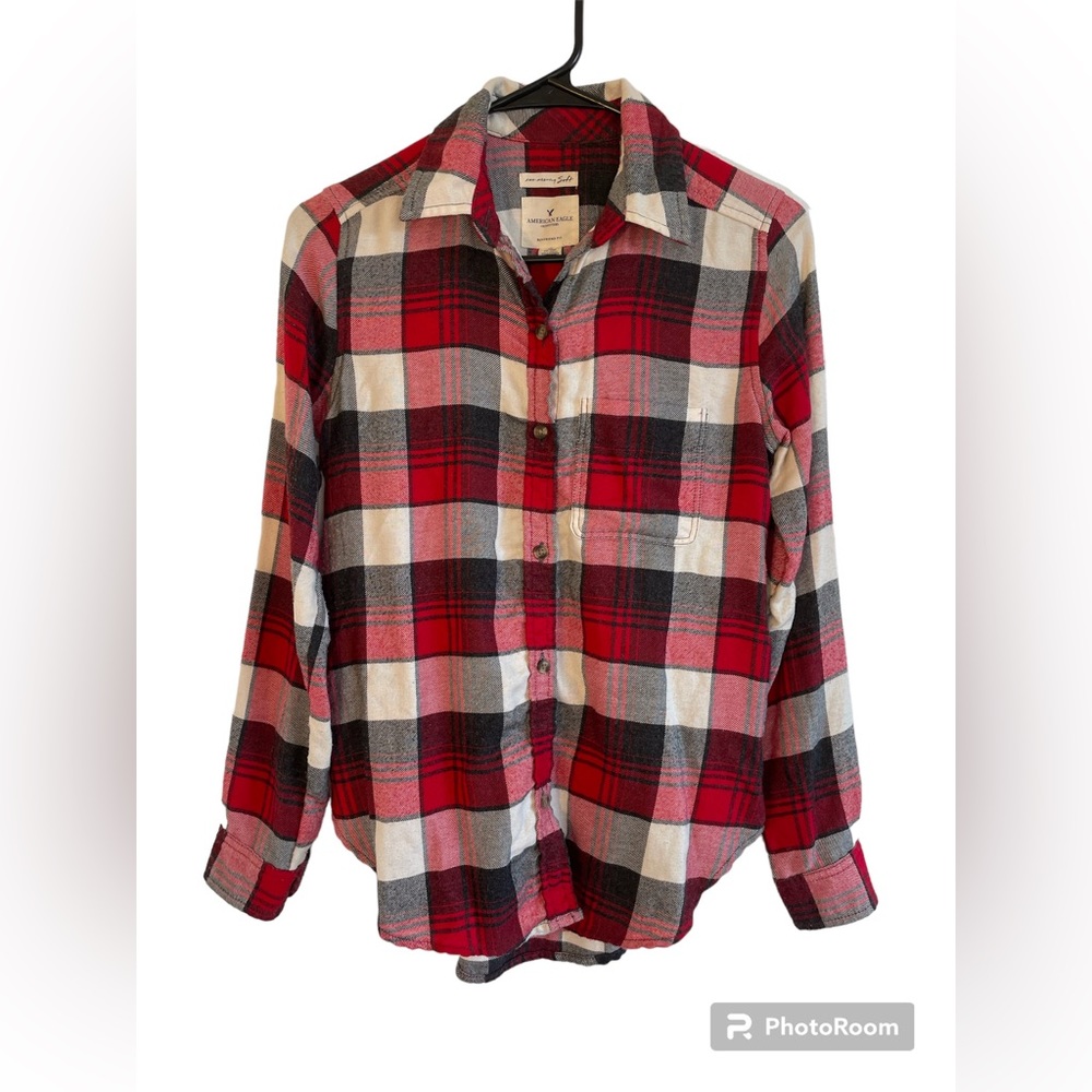 American Eagle Women's XXS Plaid Flannel Shirt Ahh-Mazingly Soft Boyfriend Fit